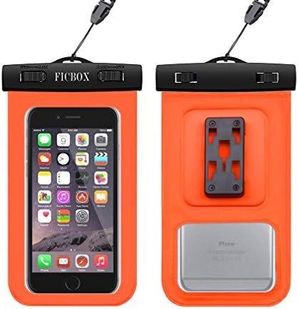 Waterproof Case, FicBox Cell Phone Dry Bag with Bike Phone Mount for Apple iPhone 6, 6 plus, 5S 5 4S, Samsung Galaxy S6, S5, Galaxy Note 4 3, HTC LG Sony Nokia Motorola (Orange)