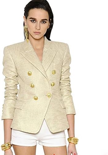 High Street New Fashion 2018 Classic Designer Blazer Jacket Women's Lion Metal Buttons Double Breasted Gold Blazer