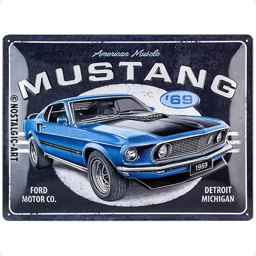 Nostalgic-Art Retro Tin Sign, 30 x 40 cm, Ford Mustang - 1969 Mach 1 Blue - Gift Idea for Ford Accessories Fans, Original Licensed Product (OLP), Made of Metal, Vintage Design, Tin Signs Sayings