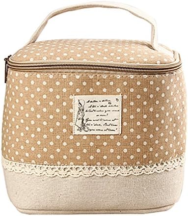 Sugawin New Multifunctional Polka Dot Pattern Tote Lunch Bag Travel Zipper Organizer Box - Yellow