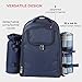Juvale Picnic Backpack for 4 Person - Waterproof Picnic Basket Bag with Cooler Compartment, Cutlery Set, Detachable Wine Bottle Holder and Blanket for Outdoor Camping – Blue