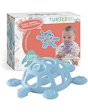 GOQELK Teething Toys for Baby, Baby Teething Toys for 2 Pack,Teething Mittens Never Drop Silicone Safe(BPA Free),Teethers Turtle withThree Shapes for Stimulates and Soothing Teething Pain Relief