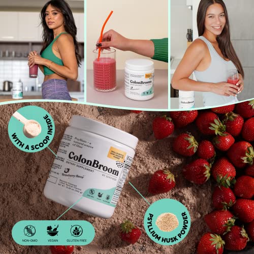 ColonBroom Psyllium Husk Powders (Strawberry, 120 Servings) - Colon Cleanse for Bloating Relief & Gut Health - Colon Broom Fiber Powder Drink - Vegan, Gluten Free, Non-GMO Fiber Powder Supplement