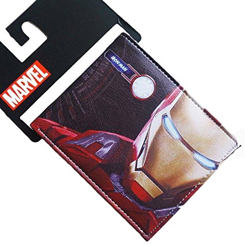 Marvel Comics The Avengers Iron Man Face Closeup Leather Bi Fold Wallet with Gift Box