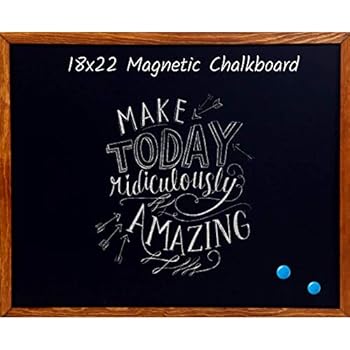 Wood Framed Chalkboard - Premium Magnetic 18 x 22 Rustic Chalk Board, Great with Regular or Liquid Chalk Markers, Non Porous Wall Hanging Blackboard Sign