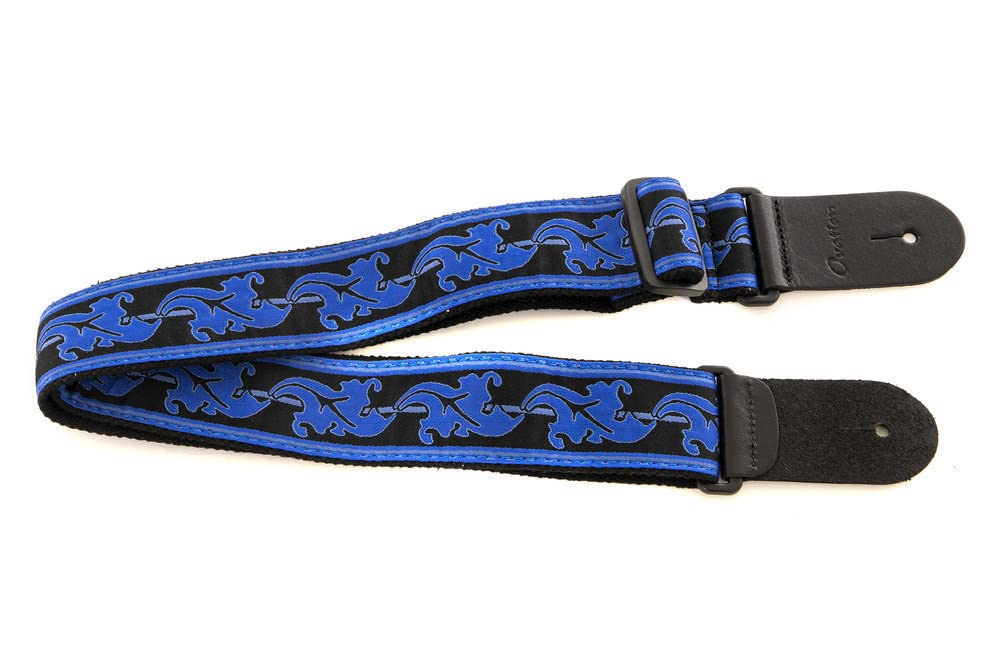OVATION Guitar Strap Nylon - Signature "Leaf" - Regal Blue – Padded guitar strap with leather ends and embroidered leaf design