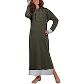 Jacansi Women's Long Sleeve Solid Loose Hooded Sweatshirt Maxi Dress with Pocket