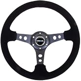 NRG Innovations NRG-RST-006-S Reinforced Steering Wheel 350mm Sport Steering Wheel (3" Deep), Black Spoke Suede Black Stitch