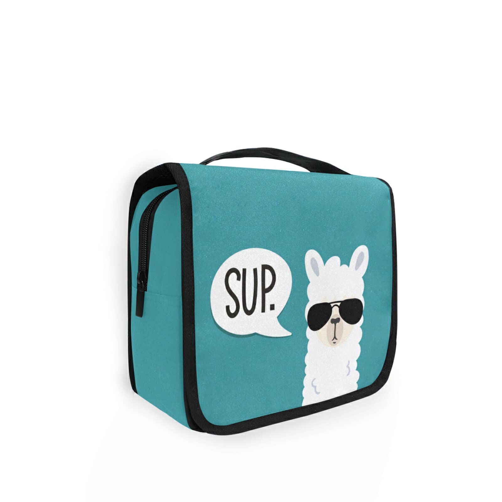 Moyyo Llama Sup Alpaca with Sunglasses Toiletry Bag Travel Wash Bag Organised Toiletry Bag Hanging Toiletry Bag Gym Camping Toiletry Bag Portable Cosmetic Organiser Bag for Women Girls Kids