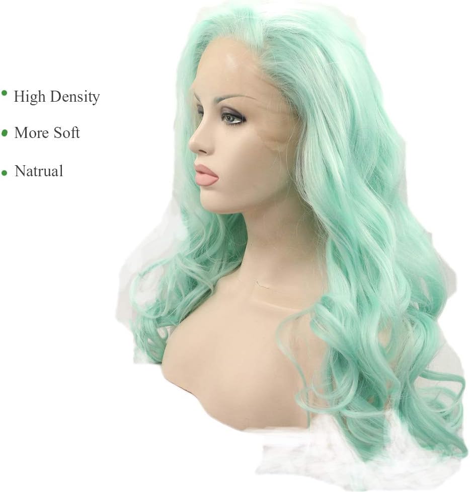 Mermaid Green Blue Soft Wigs for Women Long Waves Mix Color Syntehtic Lace Front Wig Glueless Raalistic Hairline Heat Resistant Fiber Hair Replacement Wig 24 Inch - Image 3