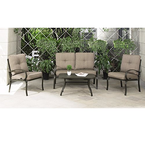 Cloud Mountain 4 Piece Patio Conversation Set Cushioned Outdoor Garden