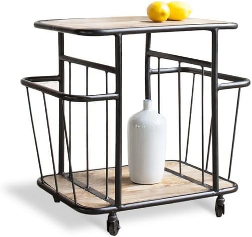 pib Hamilton Industrial Trolley - Solid wood, Atypical product, Varnished finish | Retro and industrial for practical and charming storage - Jet black (L56 x H61 x P41 cm)
