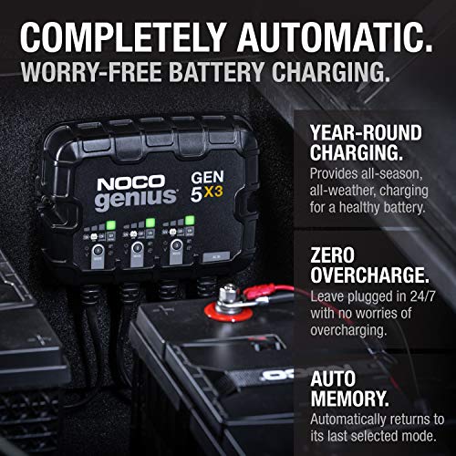 NOCO Genius GEN5X3, 3Bank, 15A (5A/Bank) Smart Marine Battery Charger, 12V Waterproof Onboard