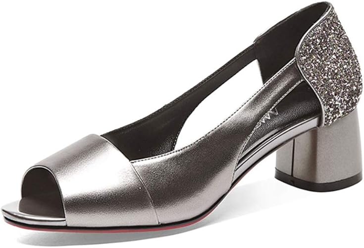Amazon シュウカ 美脚パンプス チャンキーヒール ビジュー パンプス 太ヒール 走れる オープントゥパンプス オフィス サンダル 痛くない 靴 レディース ヒール デート ローヒール 歩きやすい 結婚式 通勤 入学式 入園式 シュウカ パンプス