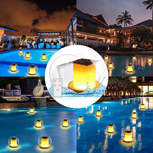 ROMELUCE Floating Pool Lights,Solar Flame Lights Flickering Pool Accessories IP68 Waterproof Pool Lights,7 inch Remote Controllable 3 Light Modes Outdoor Decoration Lamp for Pool (2PCS)