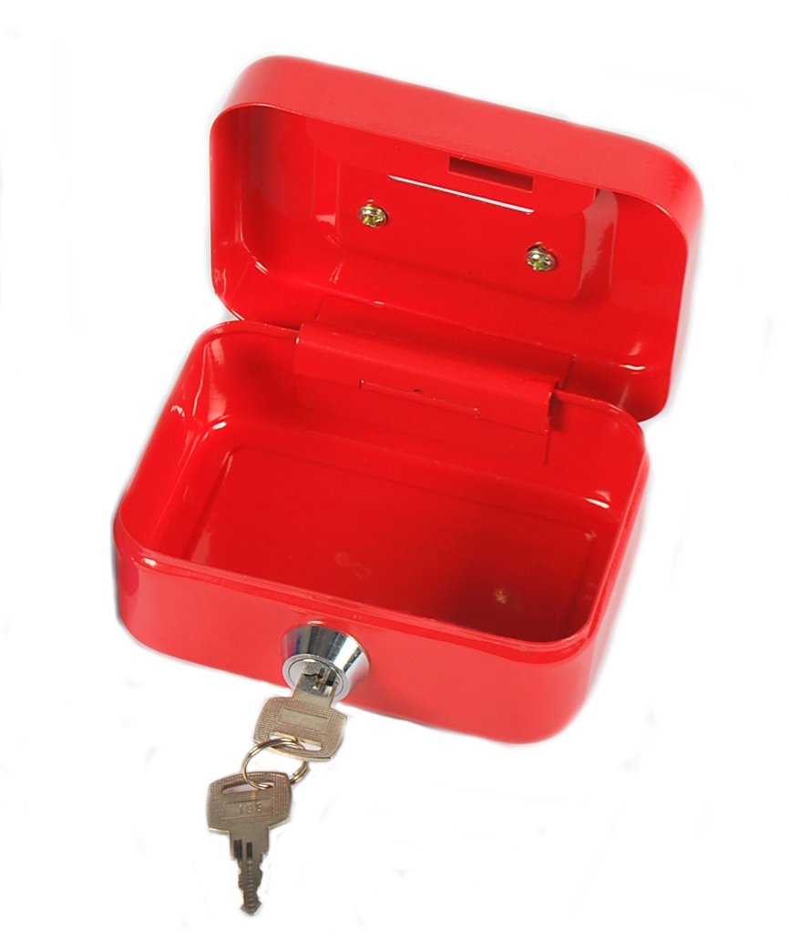 Zoozio® 4.5" Red Steel Petty Cash Box Money Box Money Bank Safe Deposit