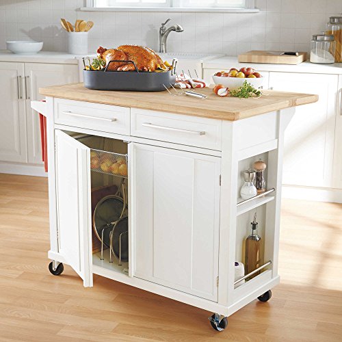 Style and Function Real Simple Rolling Kitchen Island, Easy and Convenient, Great for Small Spaces in White