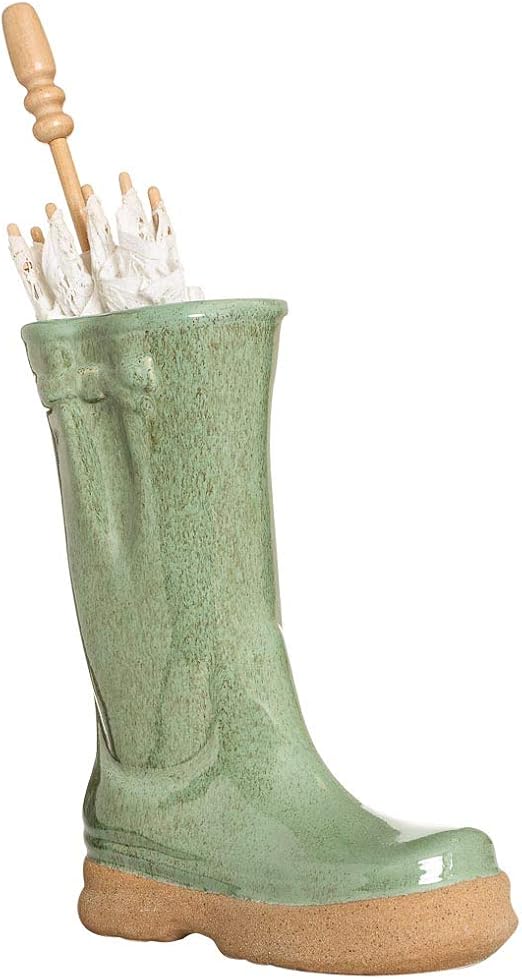 Dibor Green Ceramic Wellington Boot Hallway Umbrella Stand Rack (BR07