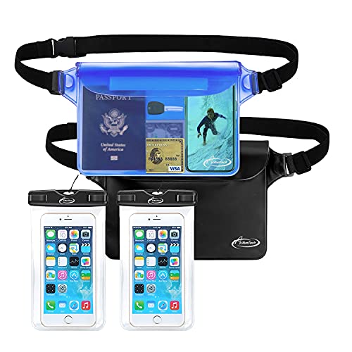 AiRunTech Waterproof Phone Pouch, Cruise Essentials 4-Piece Set, Beach Vacation Kayak Accessories Must Haves, Waterproof Bag for Travel With Lanyard (2 Cases + 2 Fanny Packs)