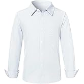 RAISEVERN Boys Long Sleeve Button Down Dress Shirt Casual Uniform for 7-16 Years