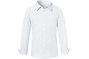 RAISEVERN Boys Long Sleeve Button Down Dress Shirt Casual Uniform for 7-16 Years