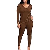 PINSV Women's Tracksuits 2 Piece Outfits Sweatsuits Long Sleeve Top Jogger Legging Pants Sets