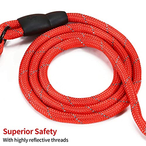 Durable Dog Slip Rope Leash Premium Quality Mountain Climbing Rope Lead, Comfort Traffic Padded Handle Leash and Martingale Training Collar Supports The Strongest Pulling Dogs 3.6 feet (L, Red)