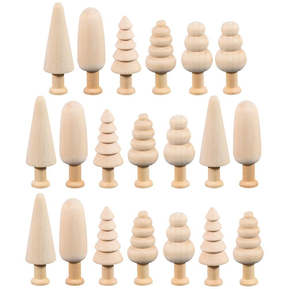 STOBOK Wooden Mini Tree Crafts Unfinished Wood Christmas Tree Ornaments Blank Wooden Mushroom Peg Dolls Paintable Crafts 20pcs