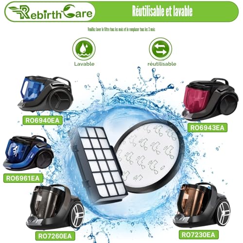 Rebirthcare ZR006001 Vacuum Cleaner Filters for Rowenta X-Trem Power Cyclonic/Silence Force Cyclonic RO69xx RO72xx RO6924EA RO6931EA RO7266EA RO7260EA RO7212EA Filter Accessories