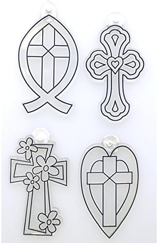 Kelly's Crafts Acrylic Suncatchers, 4 Crosses, Heart, Fish, Scalloped, Flowers, 4 Piece