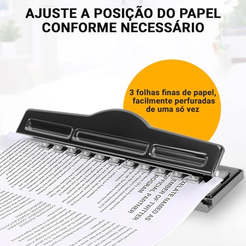 Furador de Papel 11 Furos, Perfurador de Papel Metal, 11 Furos, Preto, Furador de Papel 11 Furo, Furador, Encadernadora Perfuradora, Furador Notebook