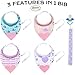 Tickles & Wiggles Organic Cotton Bandana Baby Bibs for Teething, Drool, Food - Shower Registry Gifts for Infants, BPA Free Silicone Teether, Adjustable Nickel-Free Snaps, Pacifier Tether (4 Pack Pink)