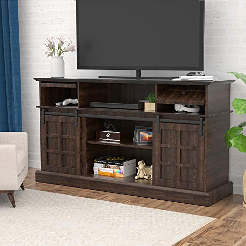 LGHM Farmhouse TV Stand, Entertainment Center for 65 Inch TV, 58" TV Console with Sliding Barn Door, Tall Entertainment Stand and Ideal Media Storage with Flip Drawers for Living Room, Espresso - Image 4