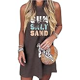 Sun Salt Sand Coconut Tree Tank Mini Dress for Women Sleeveless Beach Praty Shirts Summer Vacation Short Mini Dresses