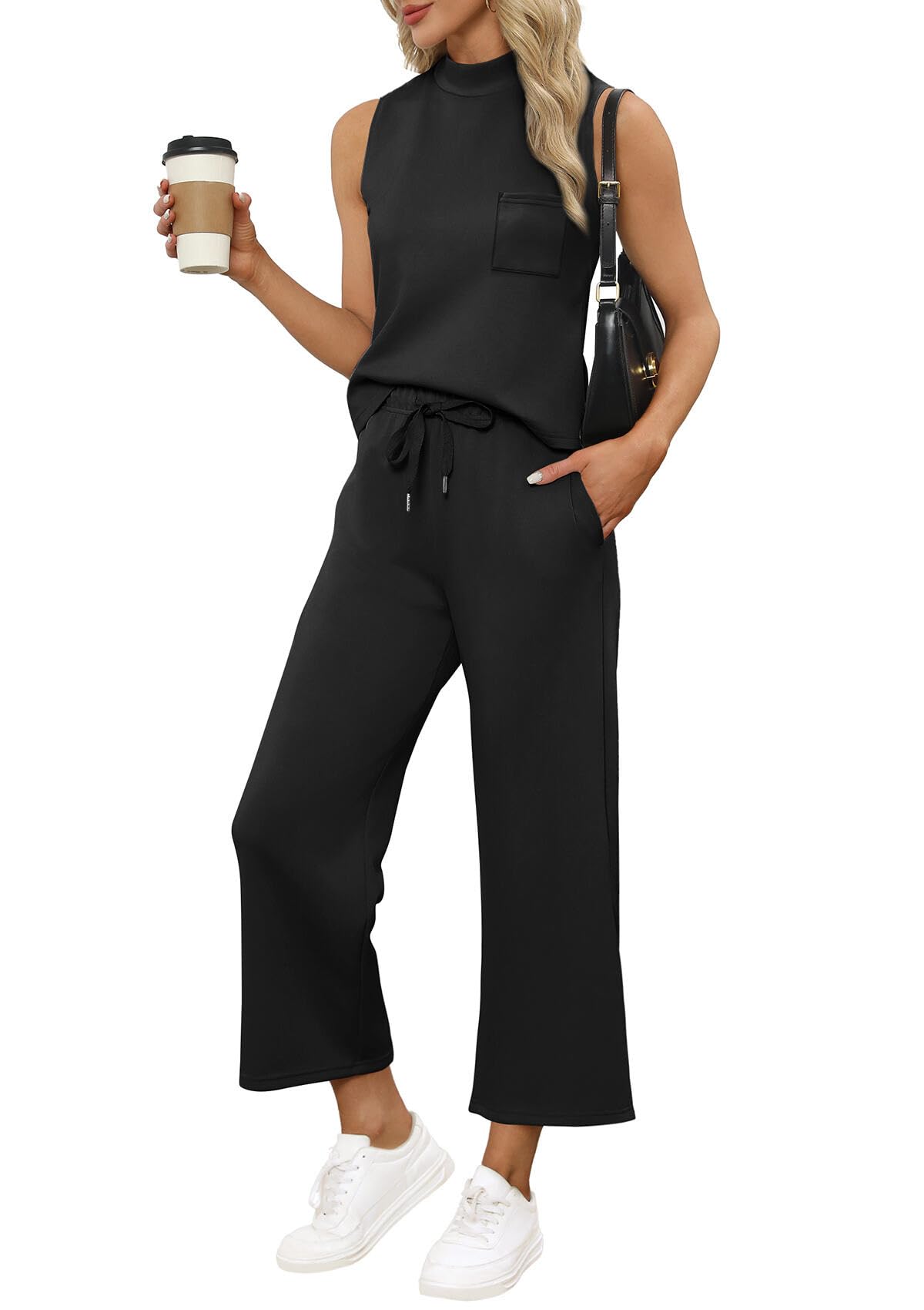 Photo 1 of (used,needs wash)*size small* WIHOLL Summer Sets for Women 2025 Beach Vacation Clothes Fashion Travel Airport Outfits on Plane Two Piece Comfy Matching Sets Women Clothing Trendy Spring Break Black S