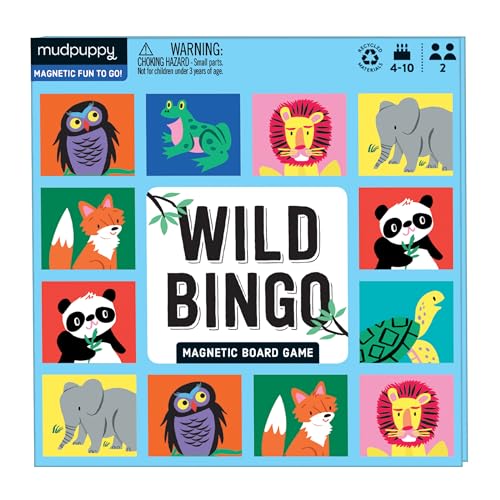 Mudpuppy Wild Bingo – Animal Version of Travel-Friendly Magnetic Board Game with Adorable Illustrations of Animals for Children Ages 4 to 10, 2 Players