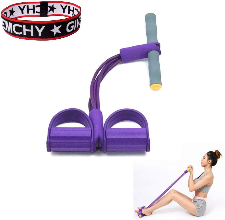FIVE BEE 4-Tube Natural Latex Sit-up Bodybuilding Expander- Elastic Pull Rope Fitness Equipment- Pedal Resistance Band for Abdomen/Waist/Arm/Yoga Stretching Slimming Training (Purple)