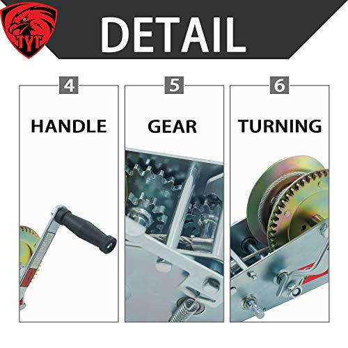 TYT 3200lbs Hand Winch Crank Gear Winch, Heavy Duty Boat Trailer Winch with10M (33ft) Steel Wire Cable and Hook Manual Winch for Trailer Boat or ATV UTV - Image 6