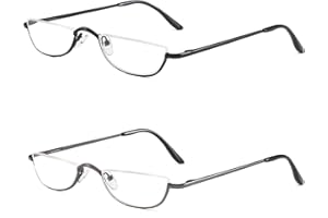 KoKoBin Half Reading Glasses - 2 Pairs Half Rim Metal Frame Glasses Spring Hinge Readers for Men and Women, Black+Gunmetal 2.50