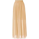 Topdress Women's Chiffon Skirts Elastic High Waist Tea Length A-line Ruffle Beach Skirts