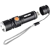 Ultra-Bright LED Flashlight, 3000 Lumens CREE XML-T6 LED Flashlight, Zoomable, USB Rechargeable Flashlight Torch (Batteries Included), Portable, 5 Light Modes for Indoor and Outdoor Use