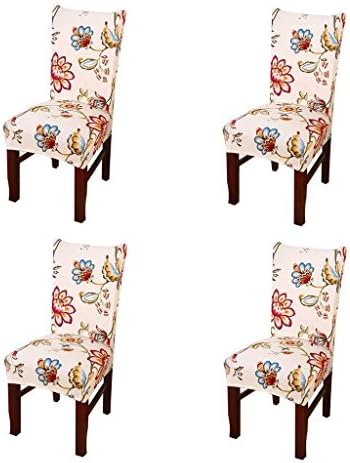 Yiwant Super Fit Stretch Removable Washable Short Dining Chair Cover Protector Seat Slipcover for Hotel,Dining Room,Ceremony,etc - 4 Pack, Style 1009-12