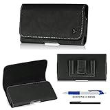 Classic Leather Design Horizontal Belt Clip Magnetic Closing Flap Side Holster Pouch Case for iPhone 6 (4.7 inch) + A Bonus 4" High Sensitive Metal Touch Screen Pen + A Bonus LONG ARCH Ball Point Pen (Fine Black Texture with Black Suede Interior)