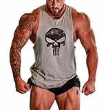 New Fi Men's Skull Bodybuilding Fitness Stringer Tank Top Sport Gym Sleeveless Vest(Grey, M)