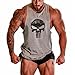 New Fi Men's Skull Bodybuilding Fitness Stringer Tank Top Sport Gym Sleeveless Vest(Grey, M)