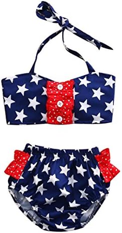Little Baby Girl USA Flag Stripe Star Fashion Bikini Swimsuits Kids Beachwear Bathing Suit (12-24M, B)