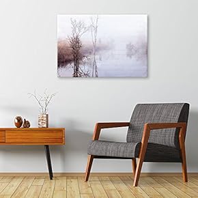 Canvas Wall Art - Peaceful Lake and Field in a Misty Winter Morning - Giclee Print Gallery Wrap Modern Home Art Ready to Hang - 12" x 18"