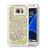 Galaxy S7 Edge Case, VEGO Transparent Plastic Glitter Quicksand Floating Bling Sparkle Love Flowing Liquid Hard Case Cover for Samsung Galaxy S7 Edge (2016) - Yellow