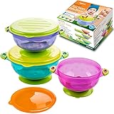 Best Suction Baby Bowls for Toddler and 6 Months Solid Feeding-3 Size Stay Put Spill Proof Stackable To Go Snacks &amp; Storage-With 3 Seal-Easy Tight Lids-BPA Free-Perfect Baby Shower Gift Set