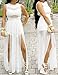 730 Plus Size Double Slits Lace Chiffon Jumpsuit Maxi Dress (2X, White)